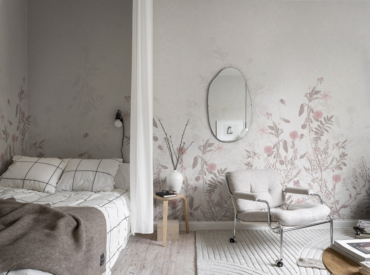R19369 Stormy Meadow Dusty Pink Meet a Rebel Mural by Rebel Walls