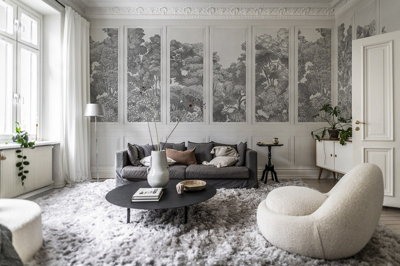 R19388 Bellewood Panels Graphite Pops Mural by Rebel Walls