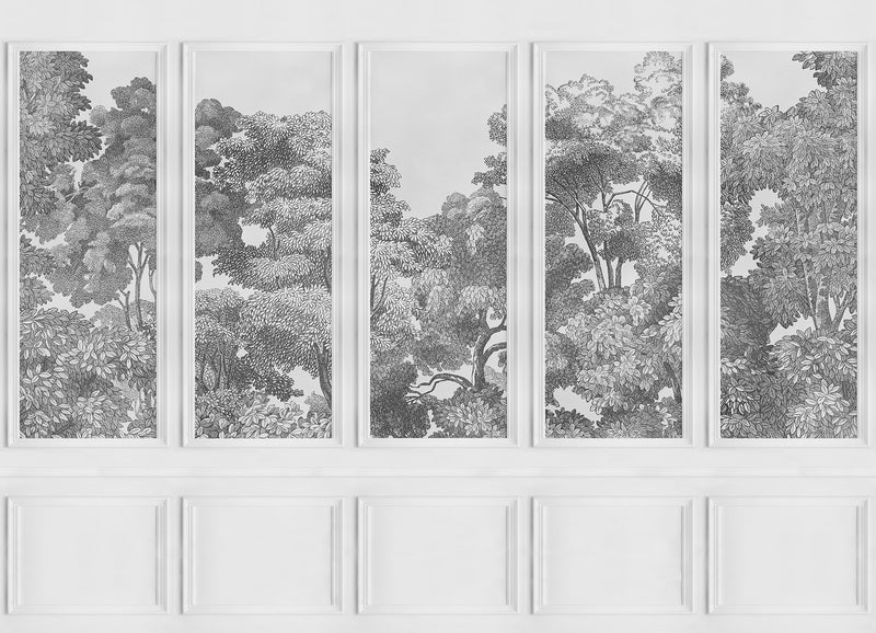 R19388 Bellewood Panels Graphite Pops Mural by Rebel Walls