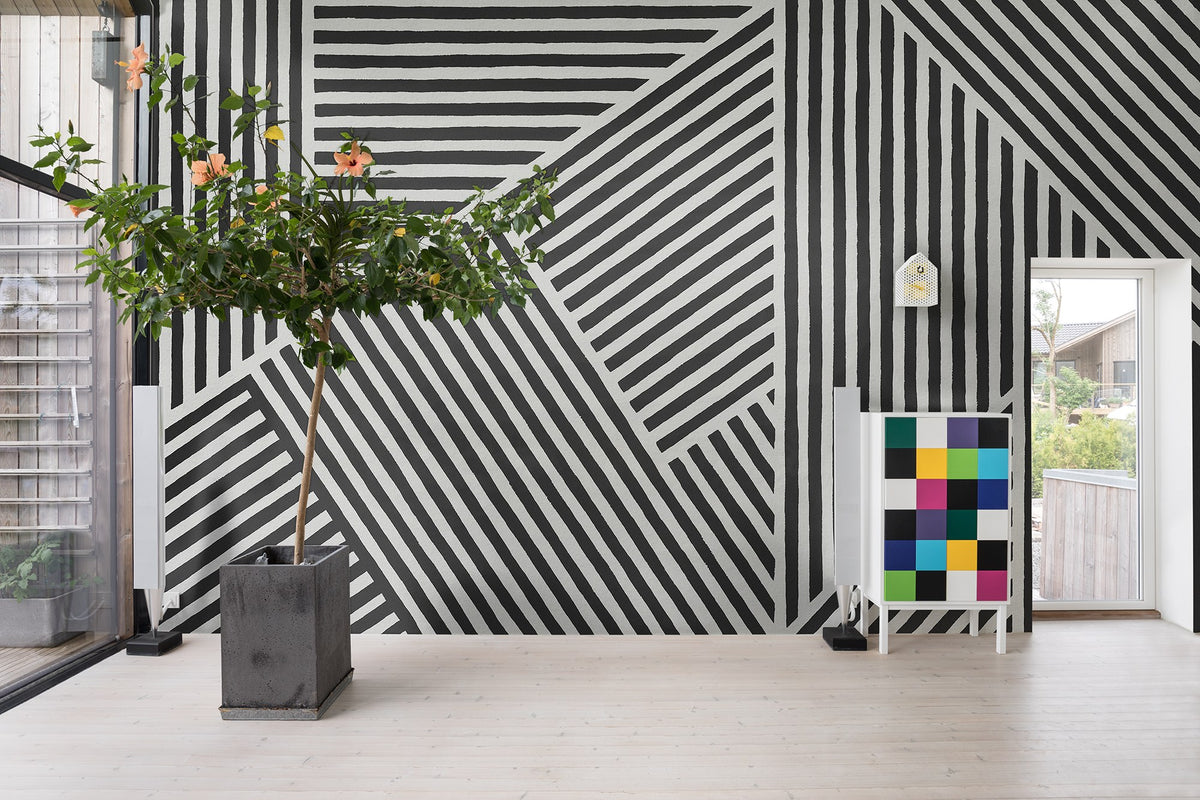 R19408 Different Directions Black & White Maximalism Mural by Rebel Walls