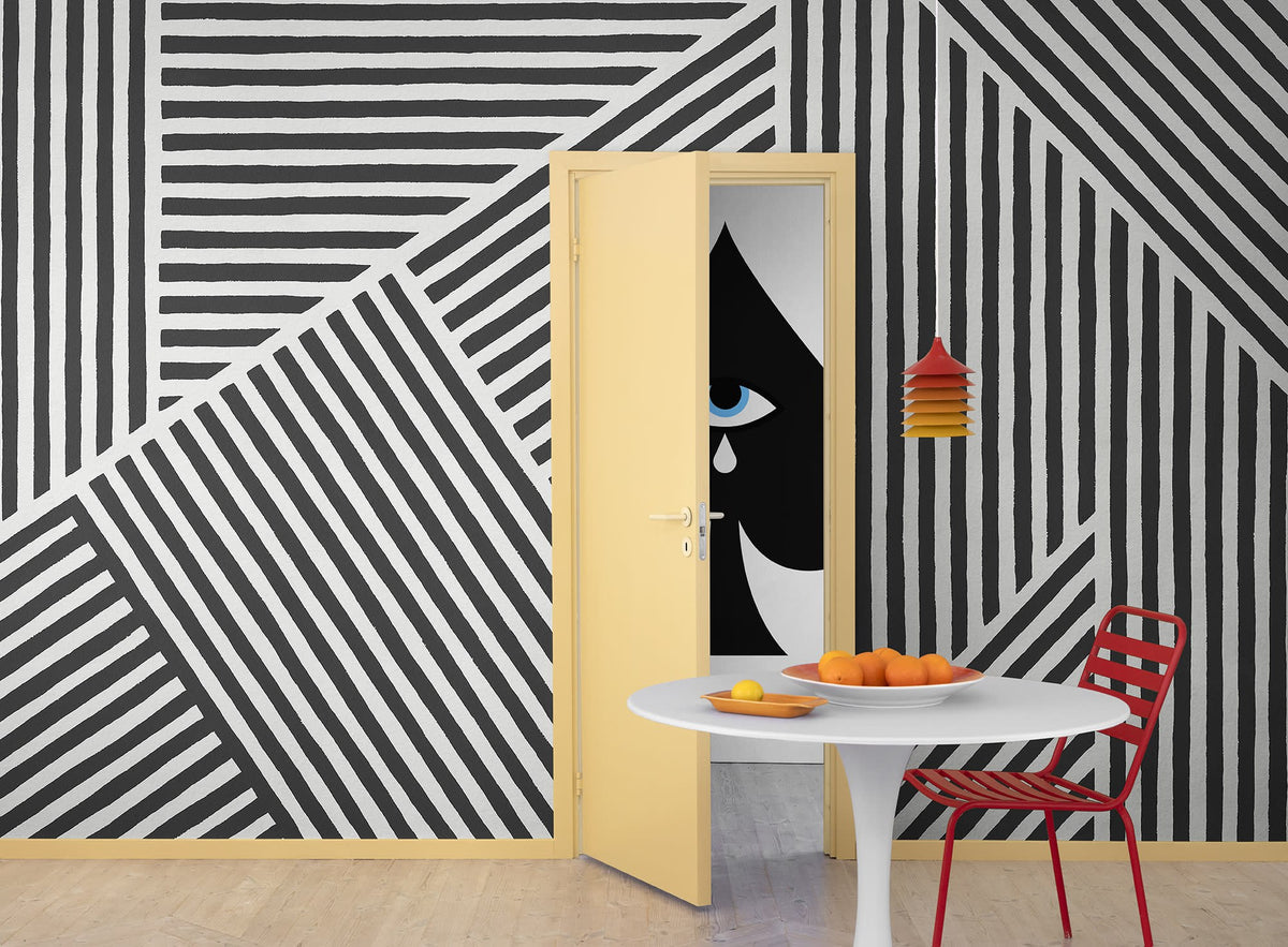 R19408 Different Directions Black & White Maximalism Mural by Rebel Walls