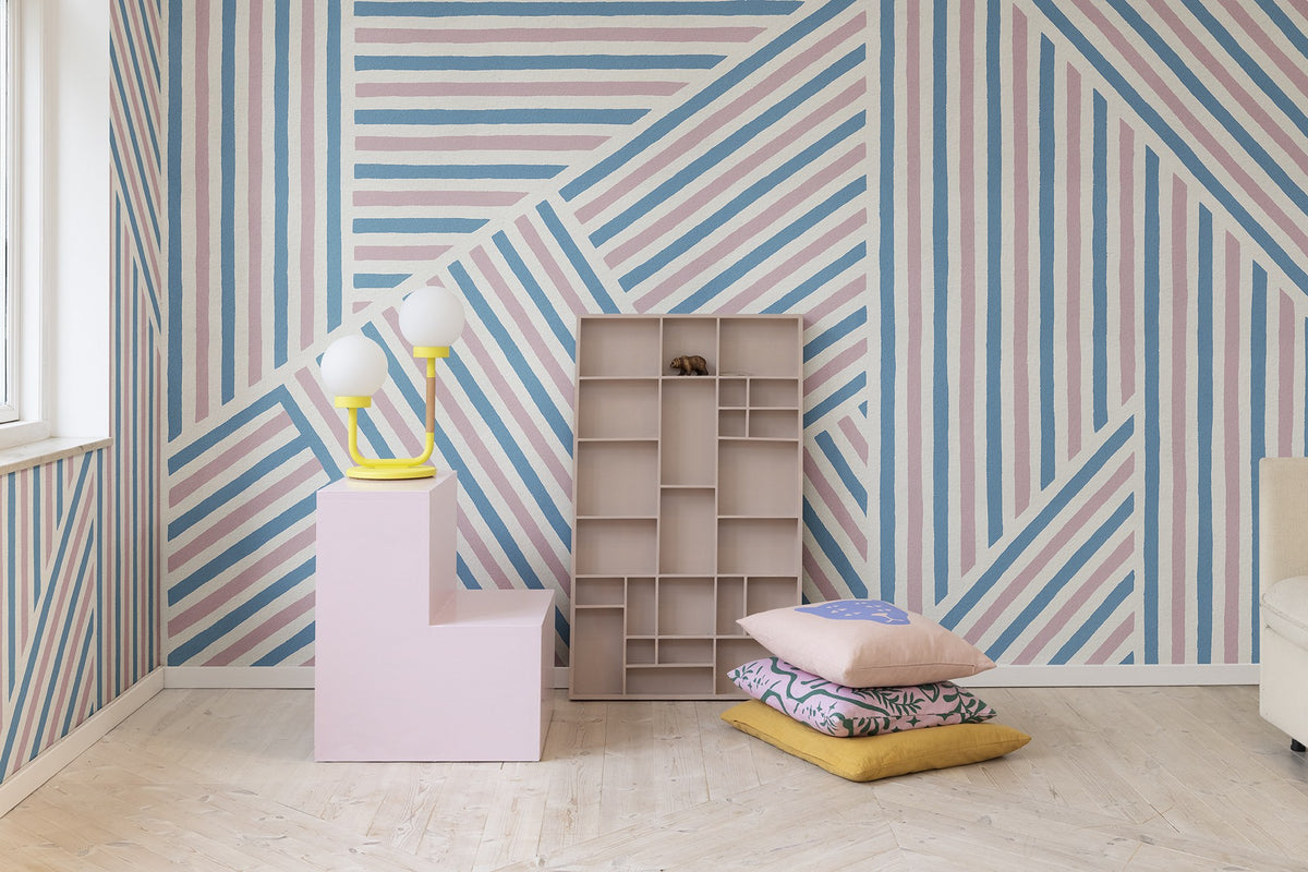 R19409 Different Directions Pink & Blue Maximalism Mural by Rebel Walls