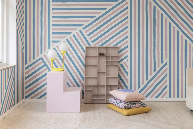R19409 Different Directions Pink & Blue Maximalism Mural by Rebel Walls