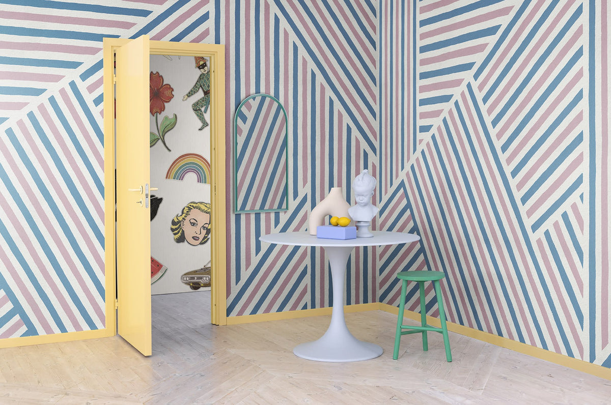R19409 Different Directions Pink & Blue Maximalism Mural by Rebel Walls