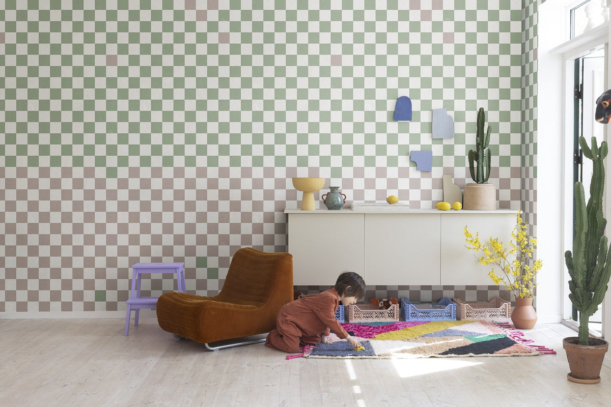 R19412 Pixels Green & Pink Maximalism Mural by Rebel Walls