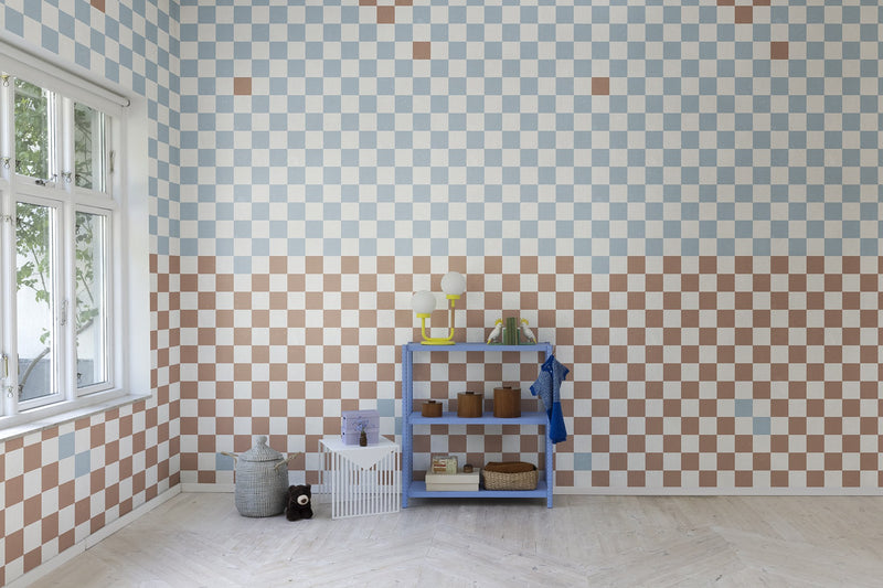 R19413 Pixels Orange & Blue Maximalism Mural by Rebel Walls