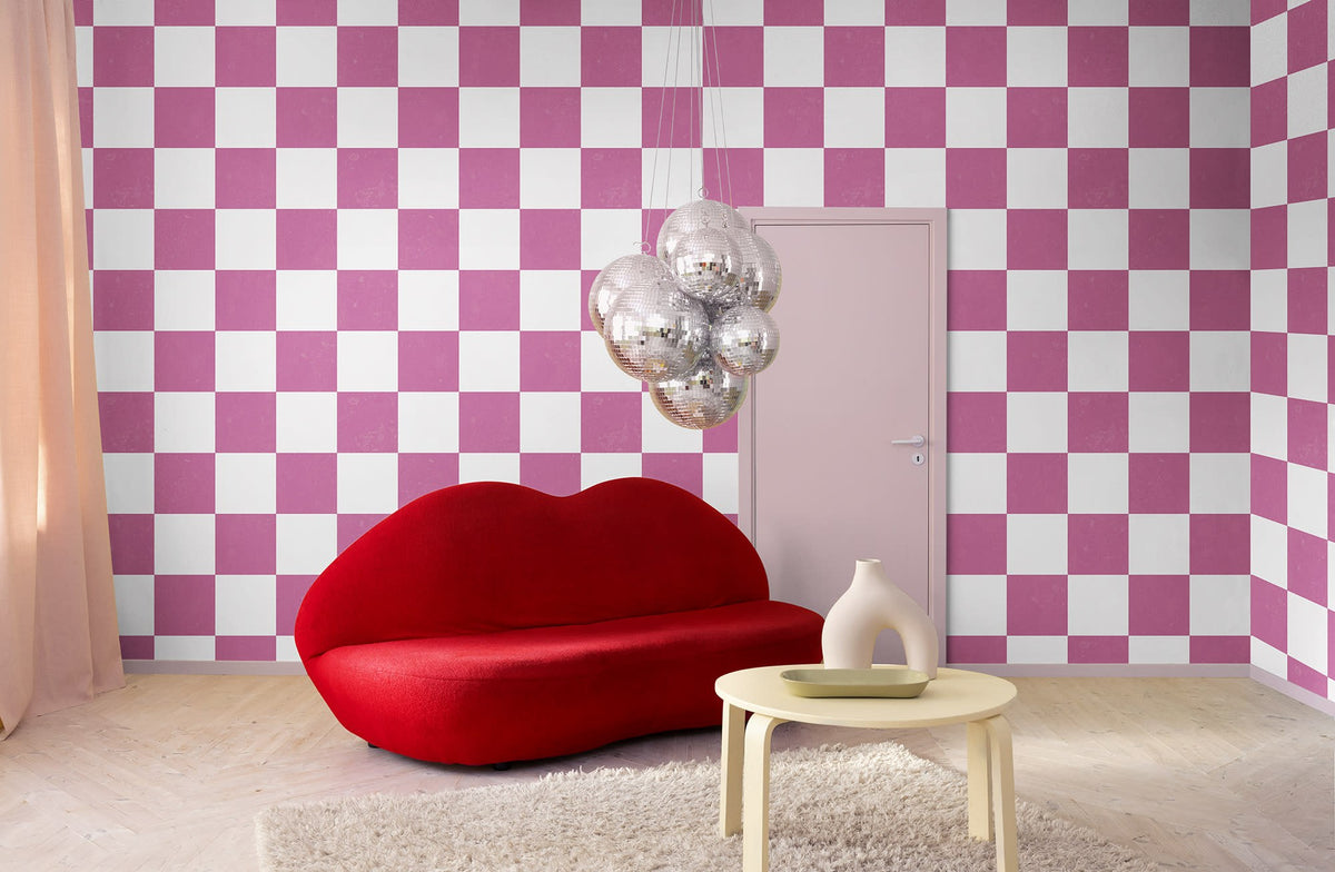R19414 Chess Pink Maximalism Mural by Rebel Walls