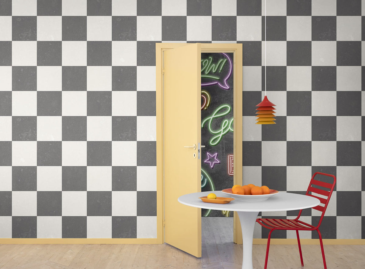 R19415 Chess Black & White Maximalism Mural by Rebel Walls