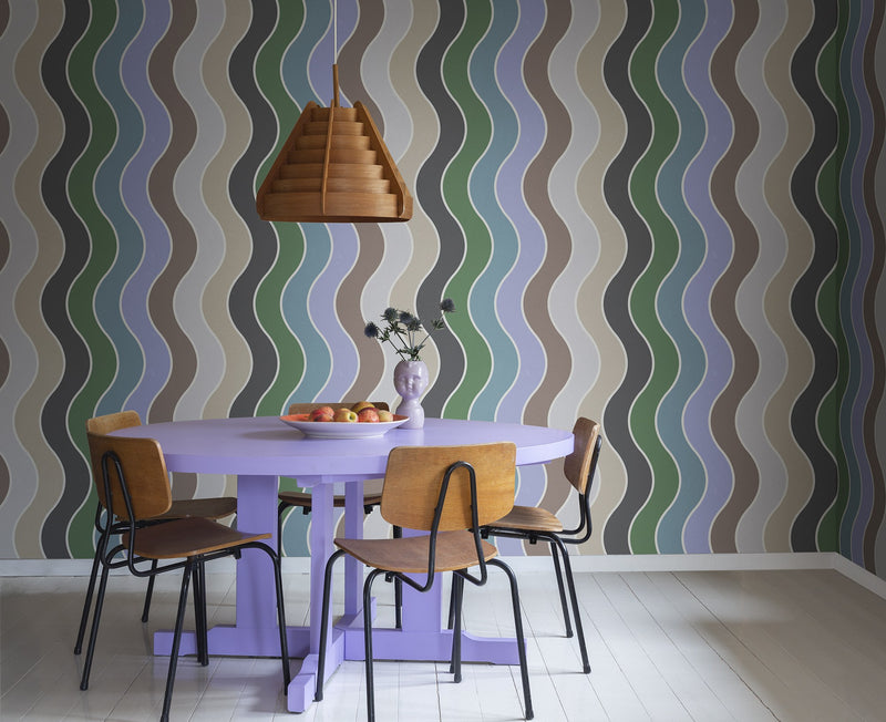 R19420 Seventies Waves Rainbow Maximalism Mural by Rebel Walls