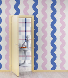 R19422 Wobbly Blue & Pink Maximalism Mural by Rebel Walls