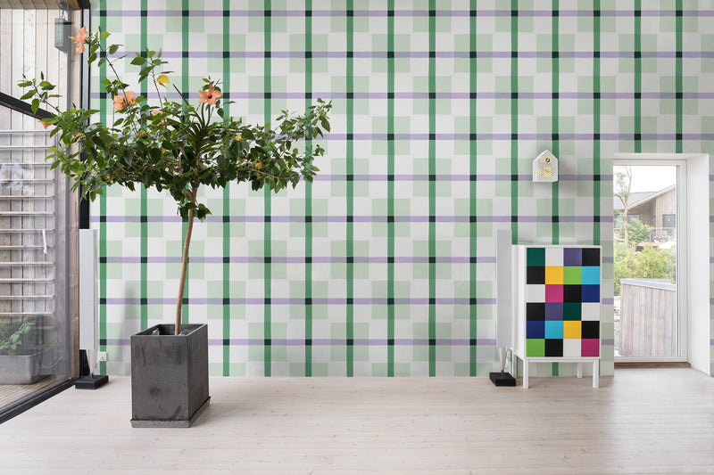 R19427 Outside The Box	Green & Lilac Maximalism Mural by Rebel Walls