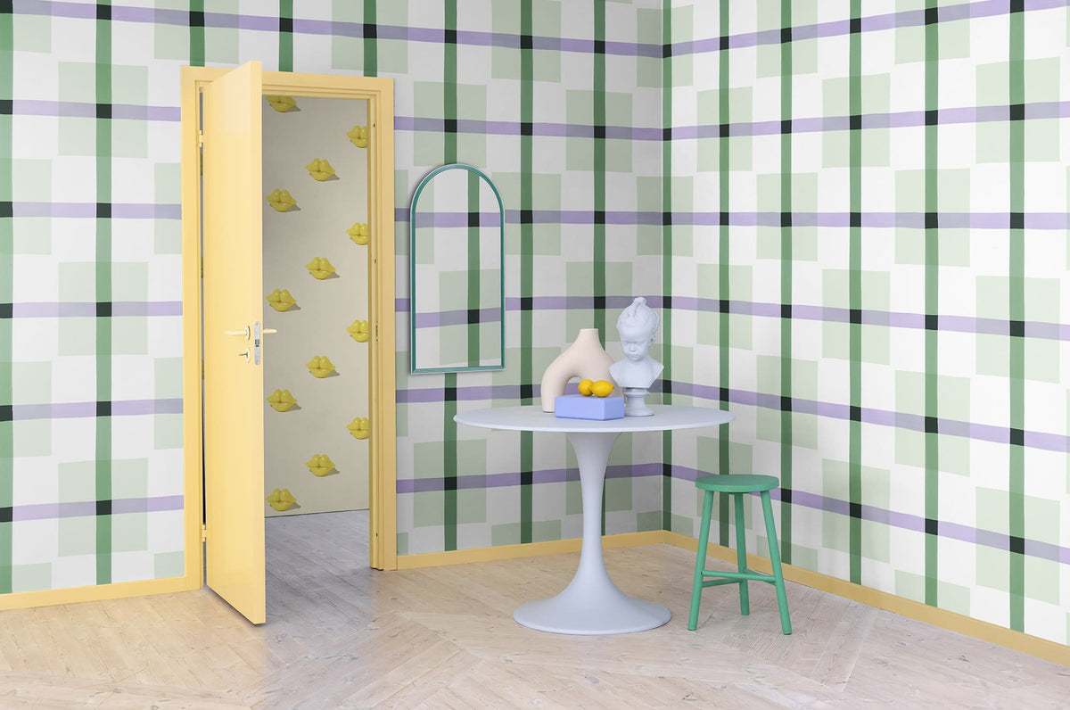 R19427 Outside The Box	Green & Lilac Maximalism Mural by Rebel Walls