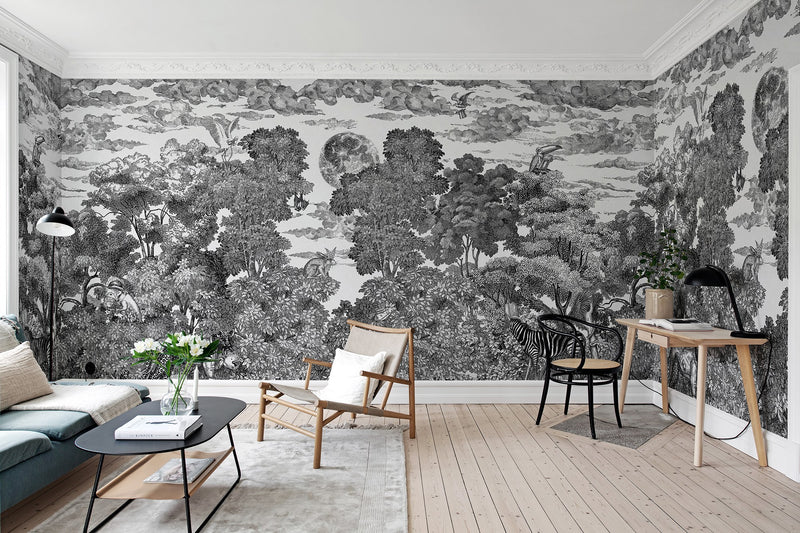 R19441 Bellewood Under The Moon Graphite Pops Mural by Rebel Walls