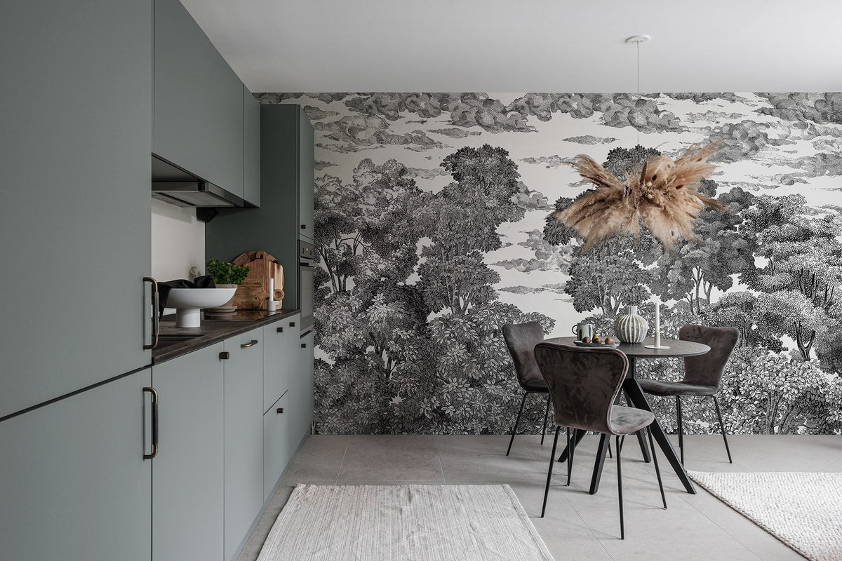R19442 Bellewood Under The Clouds Graphite Pops Mural by Rebel Walls