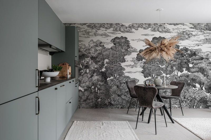 R19442 Bellewood Under The Clouds Graphite Pops Mural by Rebel Walls