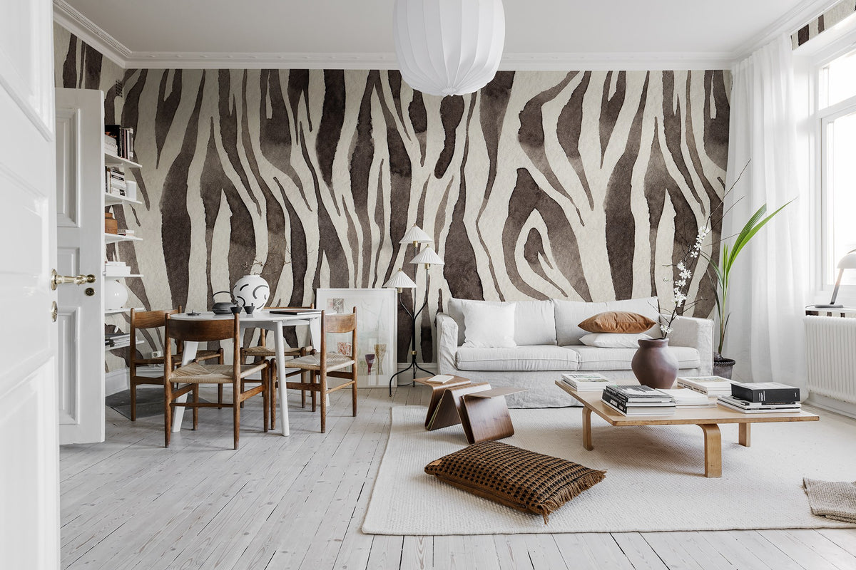 R19447 Zebra Stripes Brown Pops Mural by Rebel Walls