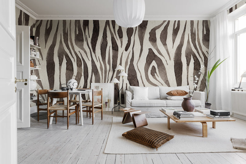 R19447 Zebra Stripes Brown Pops Mural by Rebel Walls