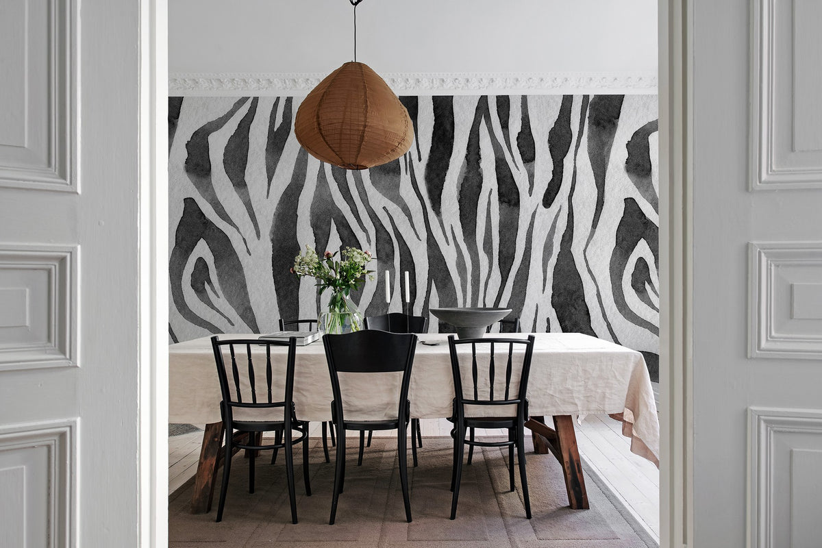 R19448 Zebra Stripes Graphite Pops Mural by Rebel Walls