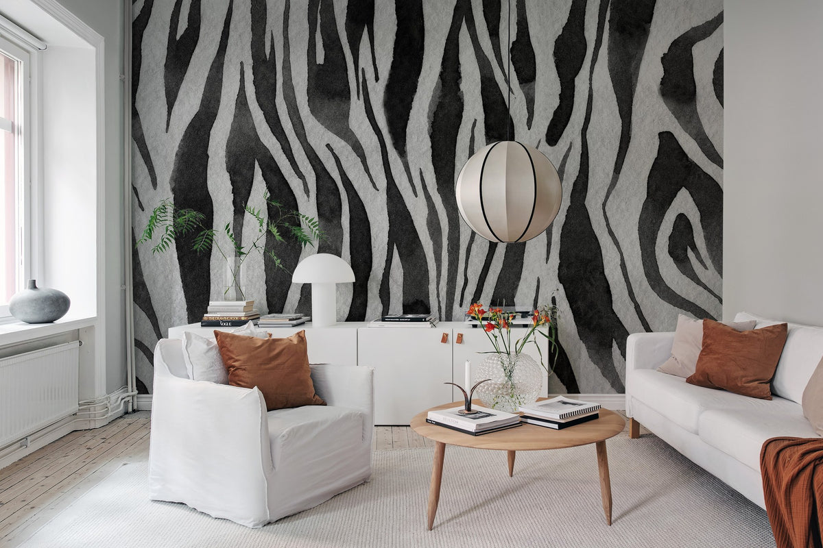 R19448 Zebra Stripes Graphite Pops Mural by Rebel Walls