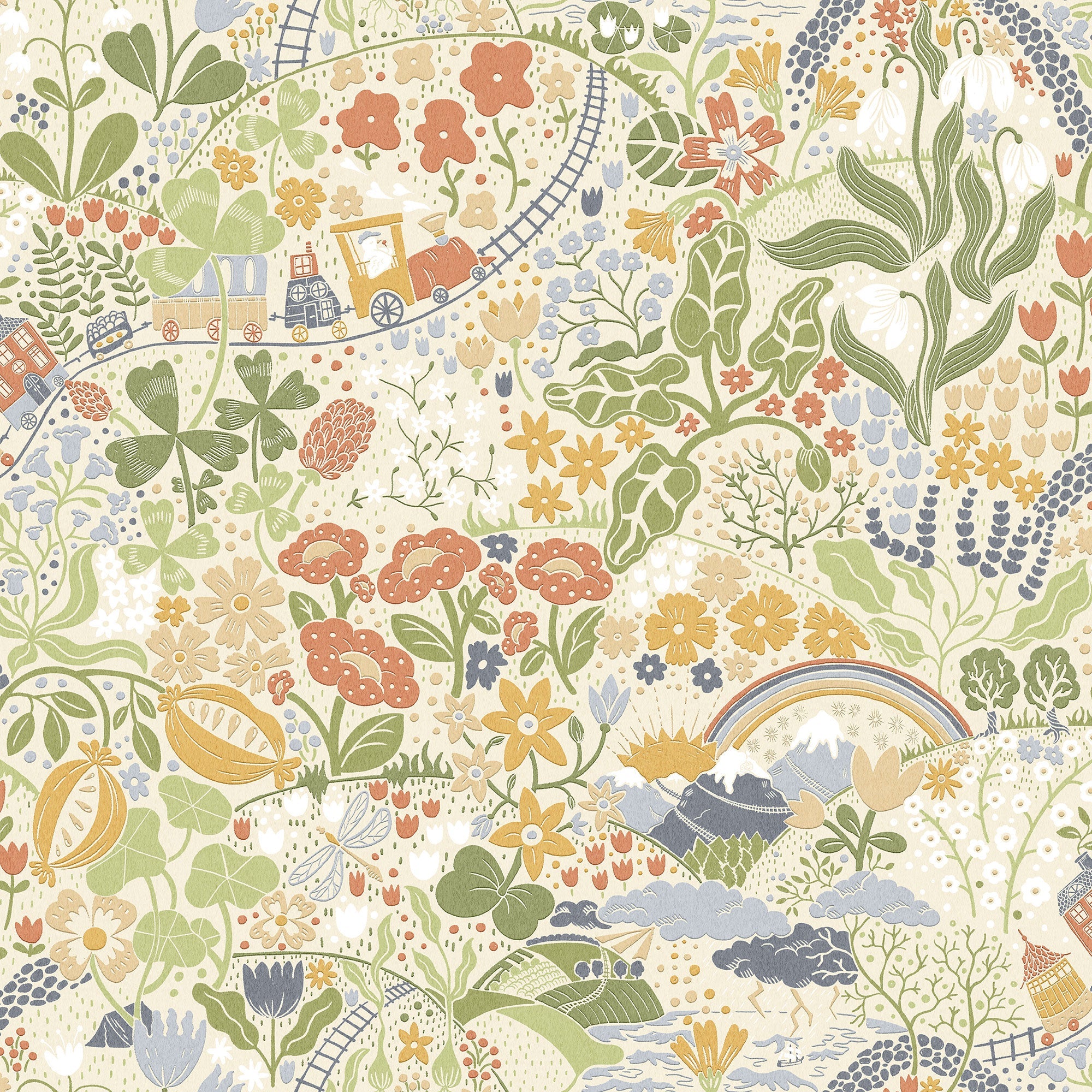 RD29036 Tåget - Digital wall panel Green Wallpaper by Galerie