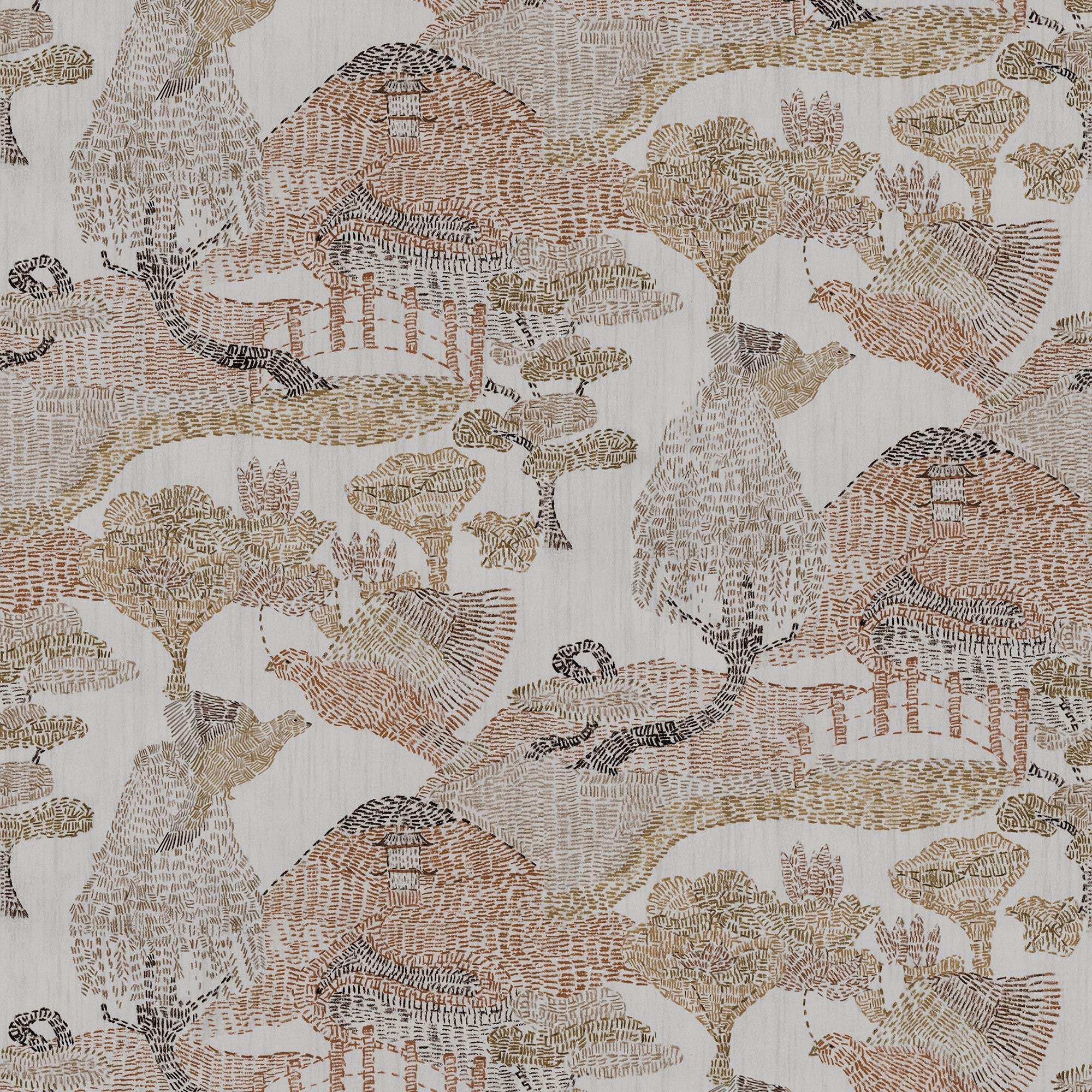 RI4006-3 Pagoda Brown Rima Wallpaper by Tres Tintas