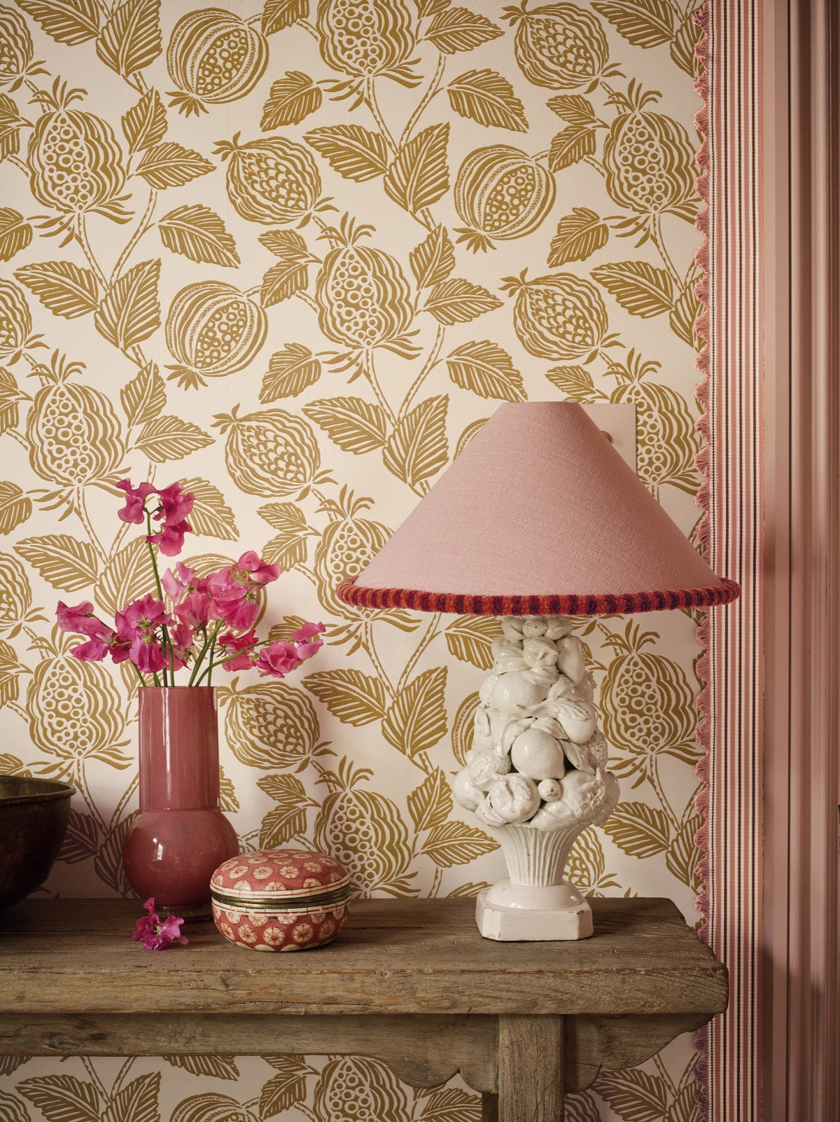 Averly Almond Wallpaper by Romo in a room