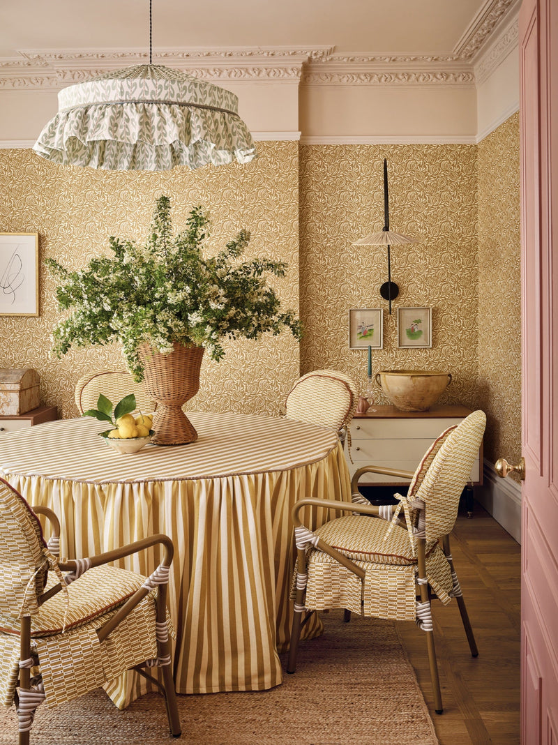 Odara Ochre Averly Fabric by Romo in a room