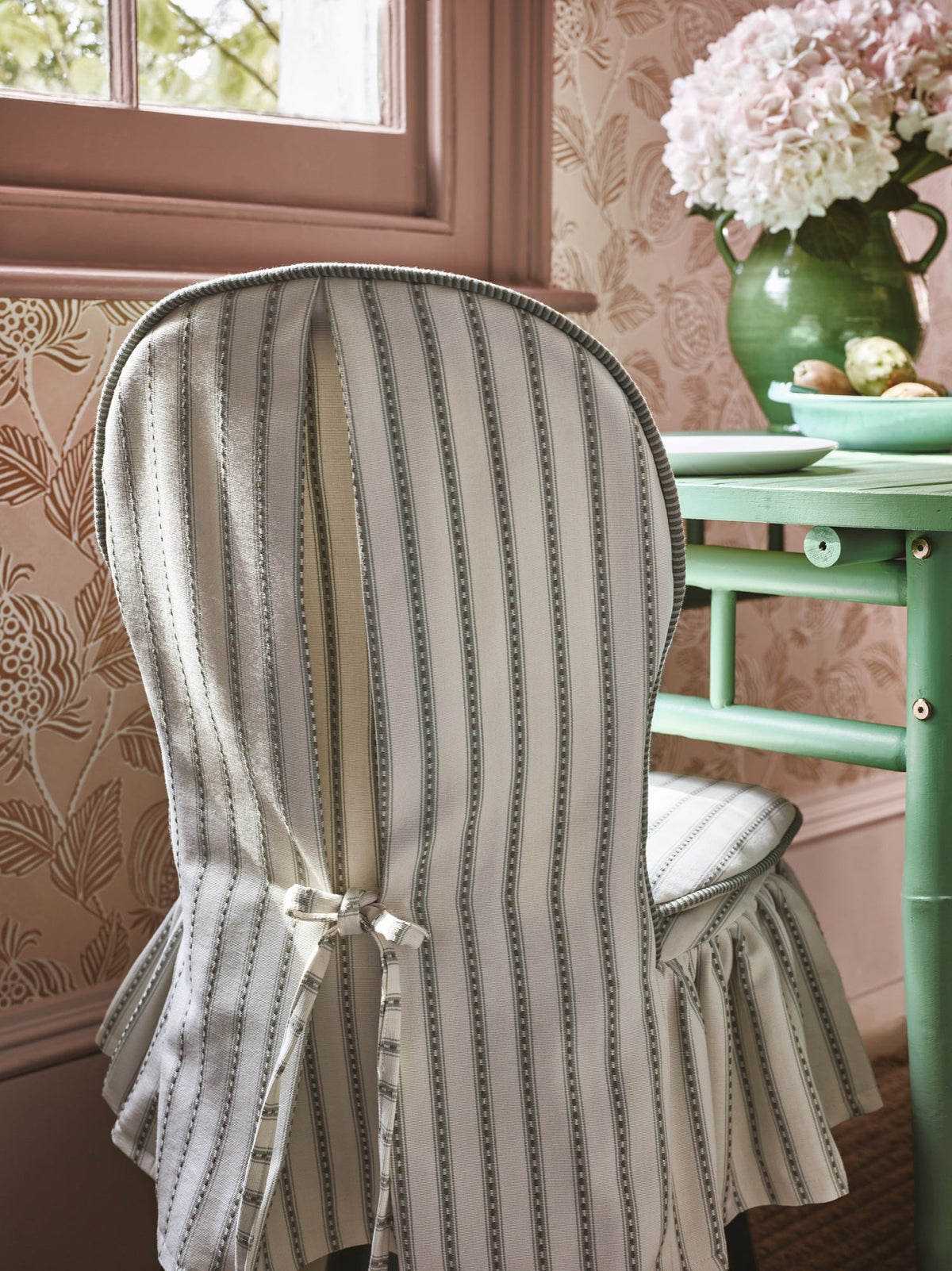 Mila Mineral Averly Fabric by Romo in a room