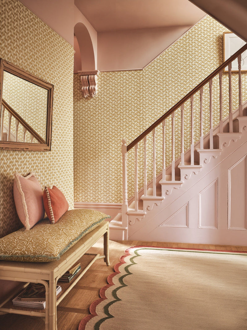 Taia Ochre Averly Fabric by Romo in a room