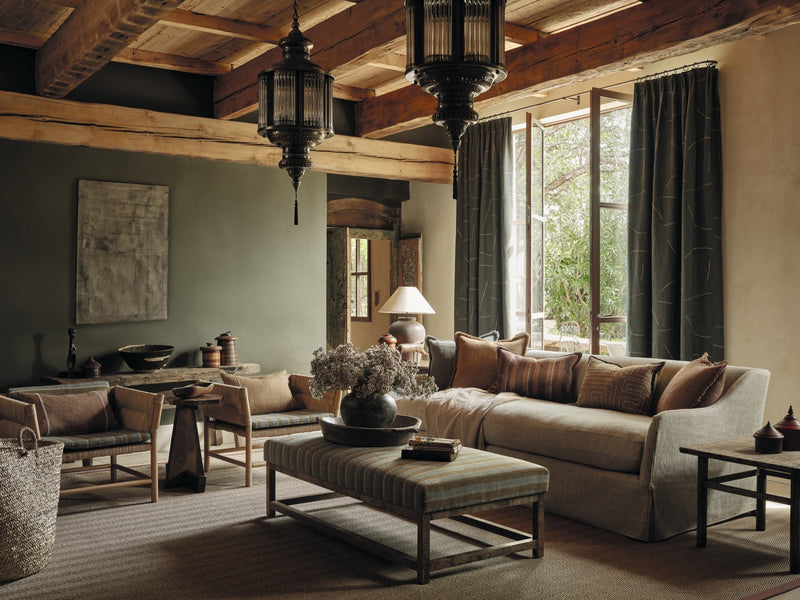 Gaia Terracotta Fabric by Mark Alexander in a room
