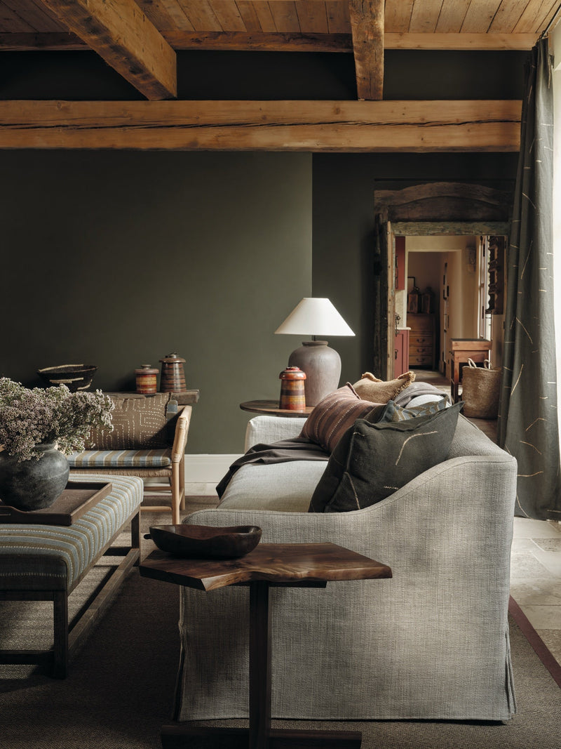 Kuba Embroidery Cumin Homespun Embroideries Fabric by Mark Alexander in a room
