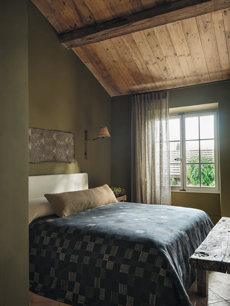 Boro Indigo Homespun Embroideries Fabric by Mark Alexander in a room