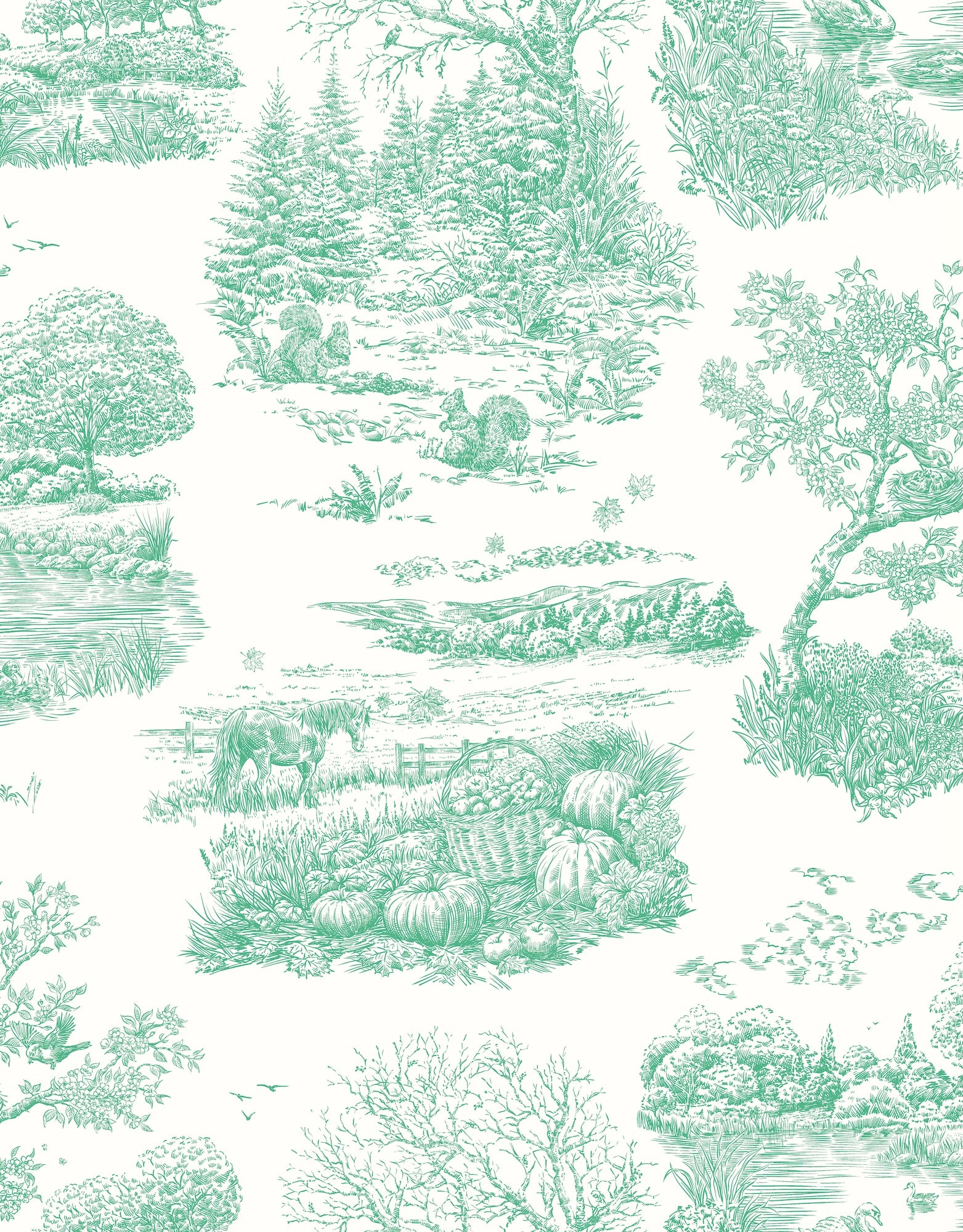 RON50124W Eve Toile Jade Wallpaper by Ohpopsi