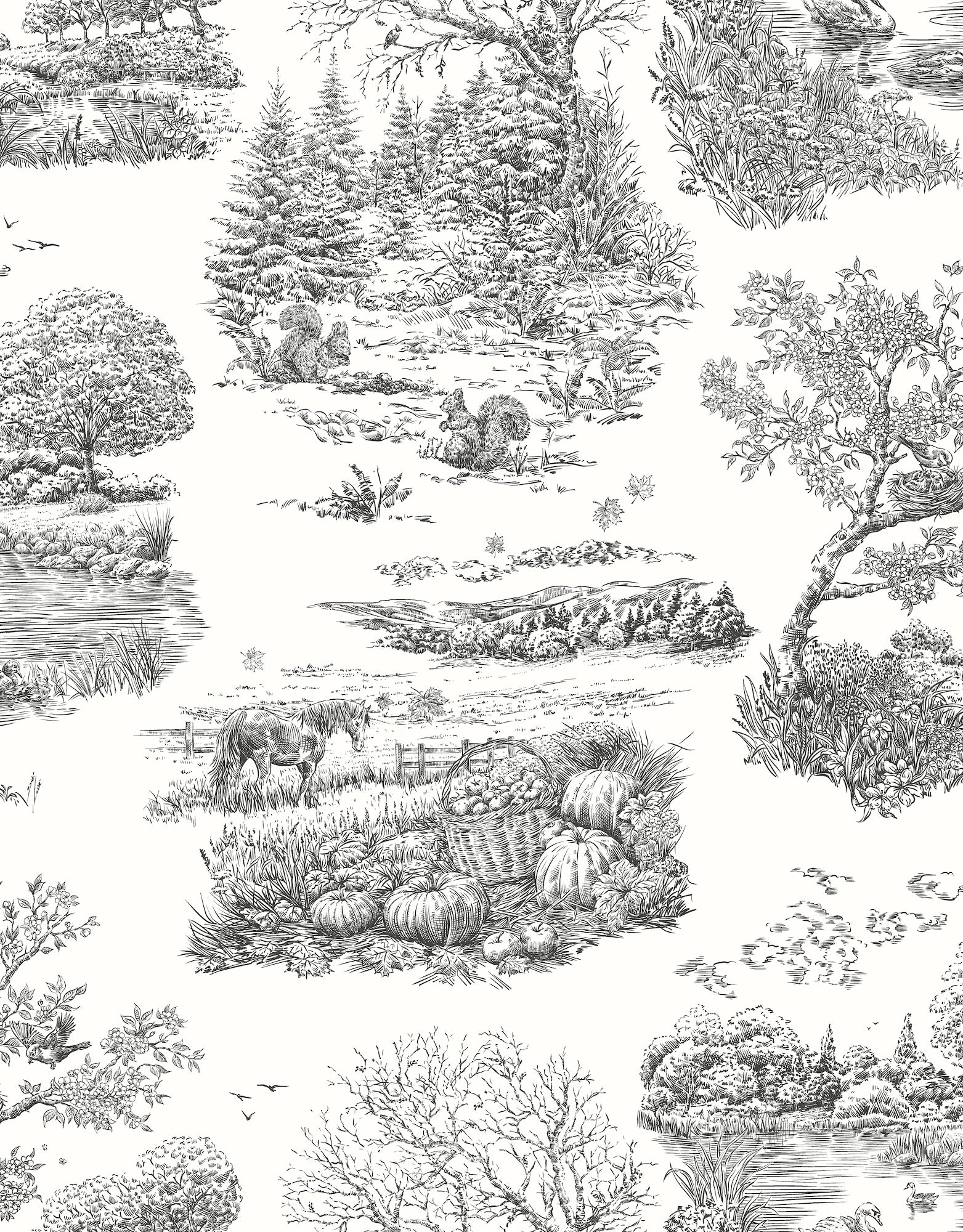 RON50125W Eve Toile Noir Wallpaper by Ohpopsi