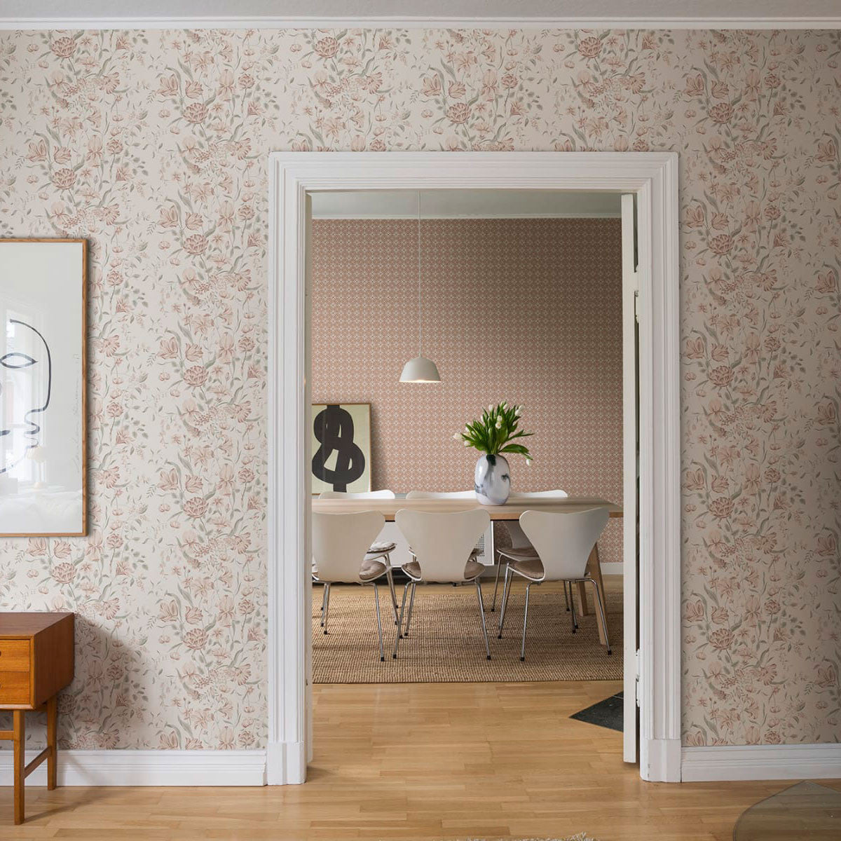 S10164 Karins Bukett Huset I Solen Powder Pink Wallpaper By Sandberg