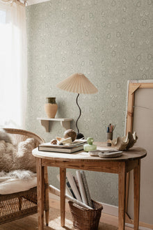 S10210 Moss Green Caroline Villa Dalarö II Wallpaper by Sandberg