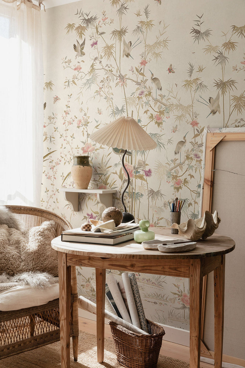 S10415 Eggshell Chinoiserie Garden Chinoiserie Garden Mural by Sandberg