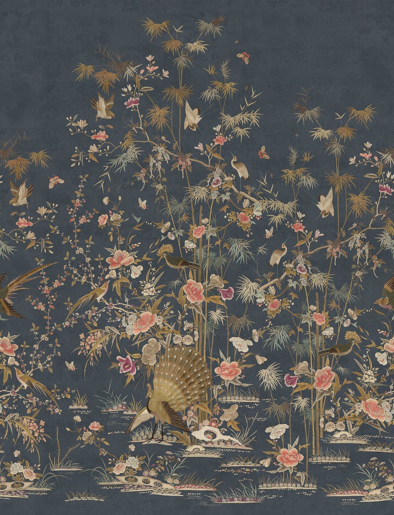 S10416 Dark Blue Chinoiserie Garden Chinoiserie Garden Mural by Sandberg