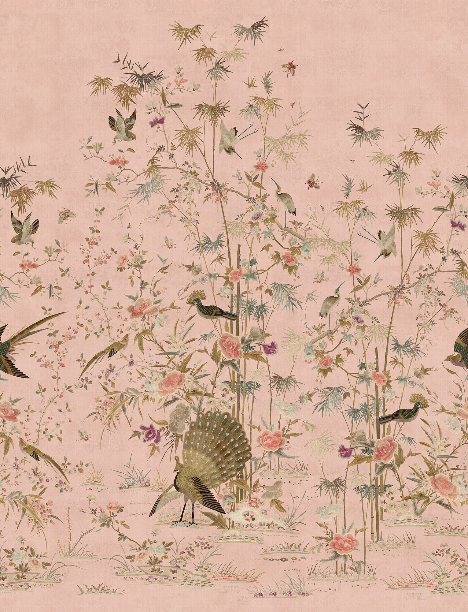S10417 Pink Chinoiserie Garden Chinoiserie Garden Mural by Sandberg