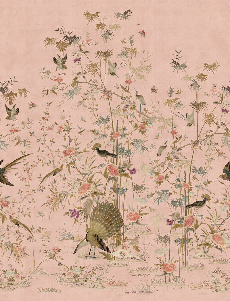 S10417 Pink Chinoiserie Garden Chinoiserie Garden Mural by Sandberg
