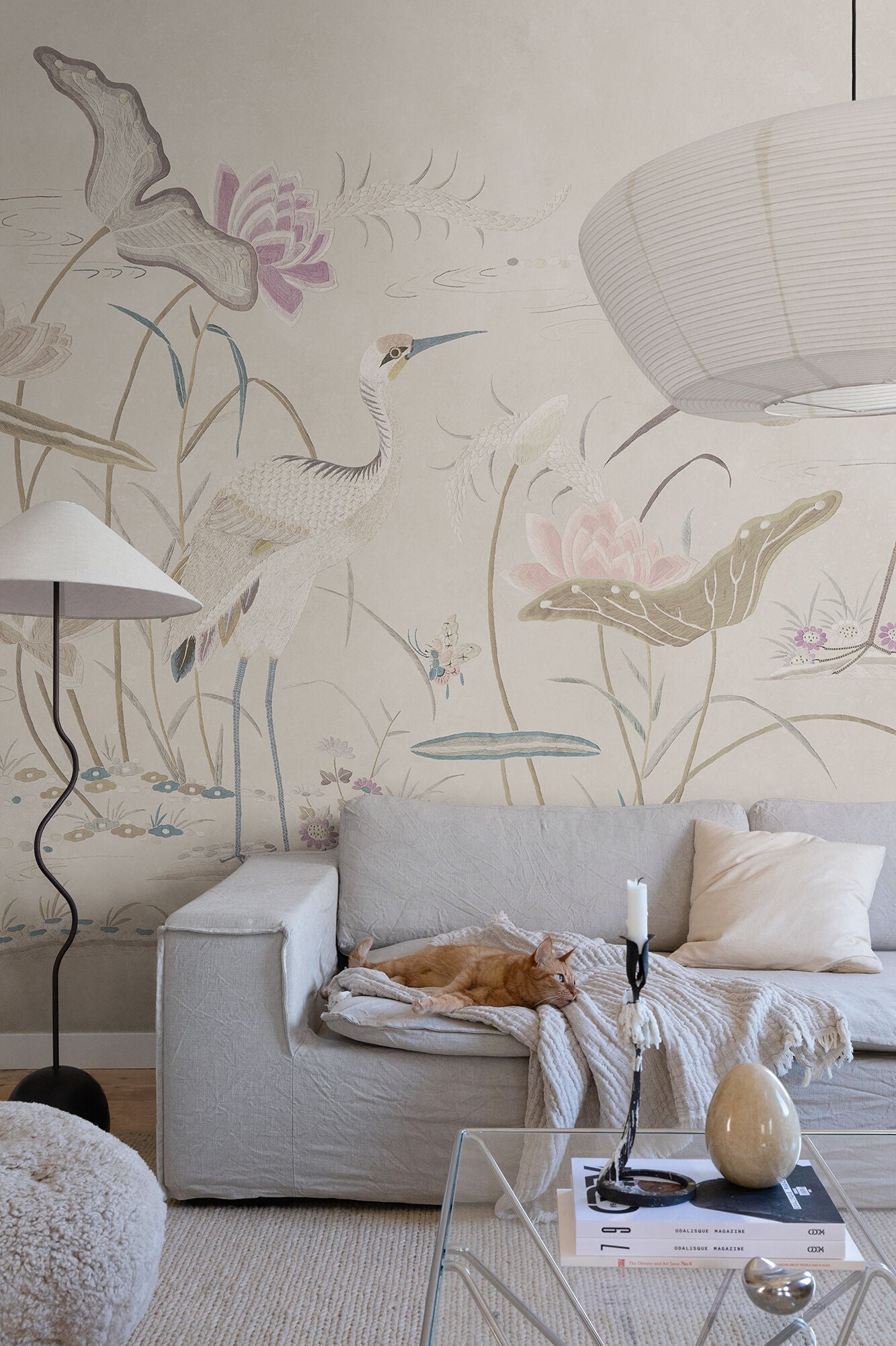 S10418 Sandstone Seabirds Chinoiserie Garden Mural by Sandberg