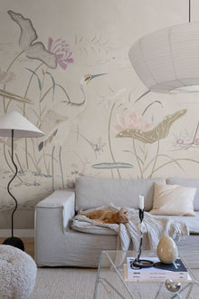 S10418 Sandstone Seabirds Chinoiserie Garden Mural by Sandberg