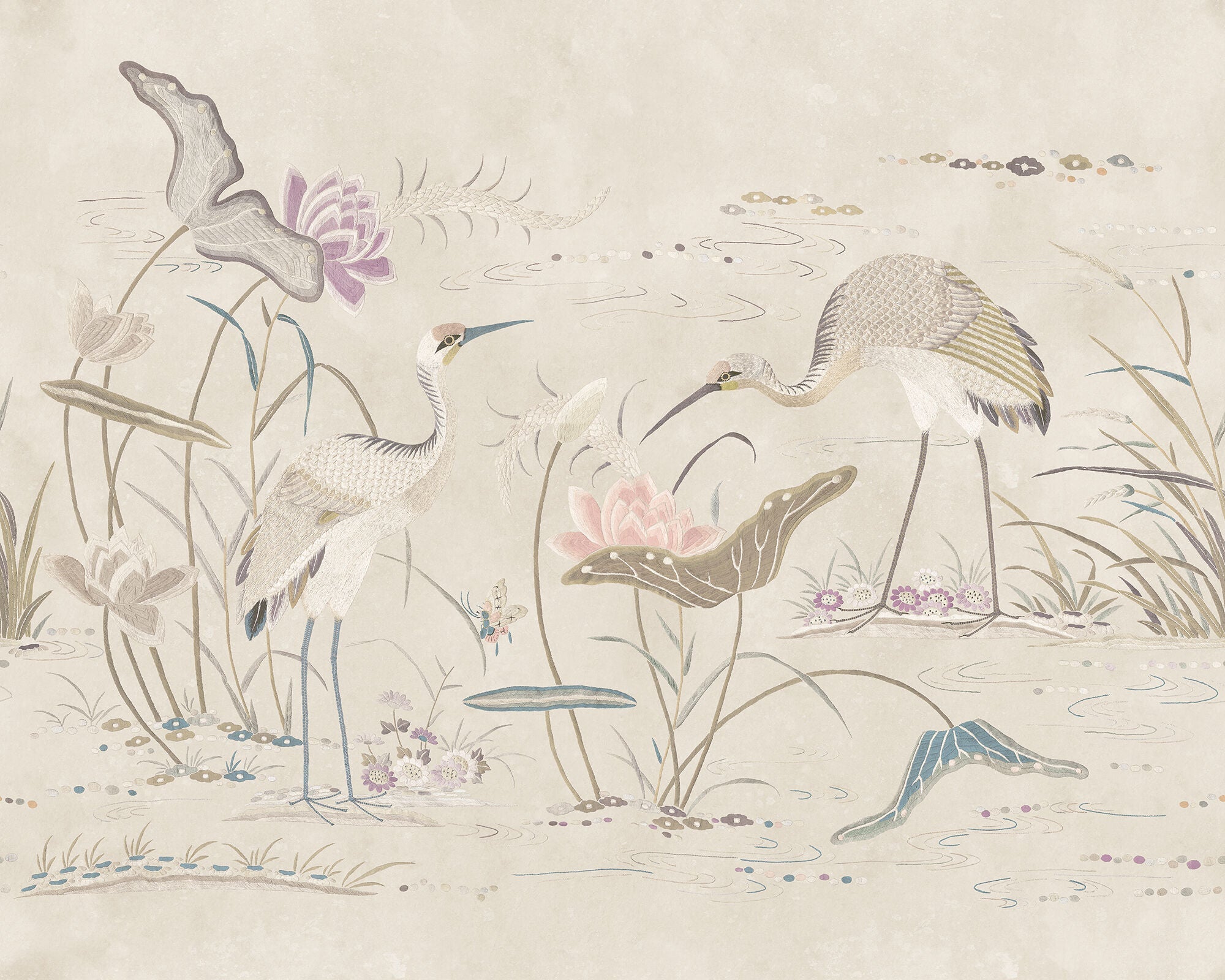 S10418 Sandstone Seabirds Chinoiserie Garden Mural by Sandberg