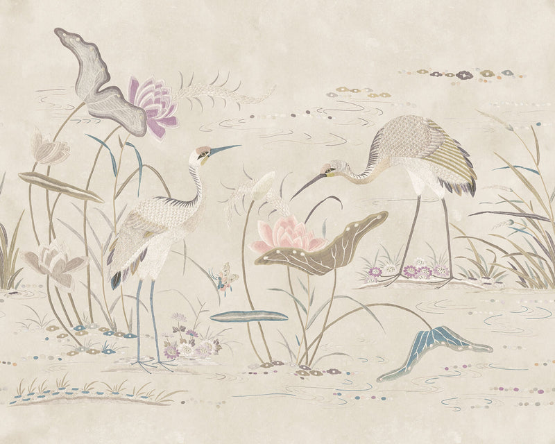 S10418 Sandstone Seabirds Chinoiserie Garden Mural by Sandberg