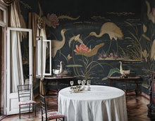 S10419 Dark Blue Seabirds Chinoiserie Garden Mural by Sandberg