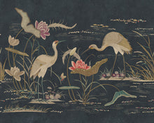 S10419 Dark Blue Seabirds Chinoiserie Garden Mural by Sandberg