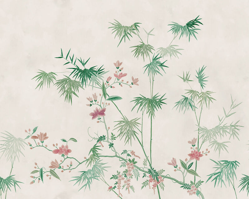 S10420 Green Bamboo Grove Chinoiserie Garden Mural by Sandberg