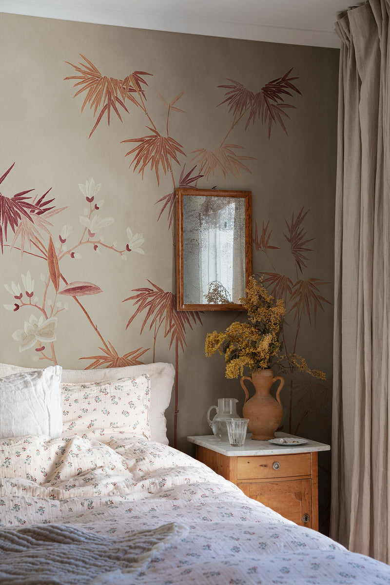 S10421 Clay Bamboo Grove Chinoiserie Garden Mural by Sandberg