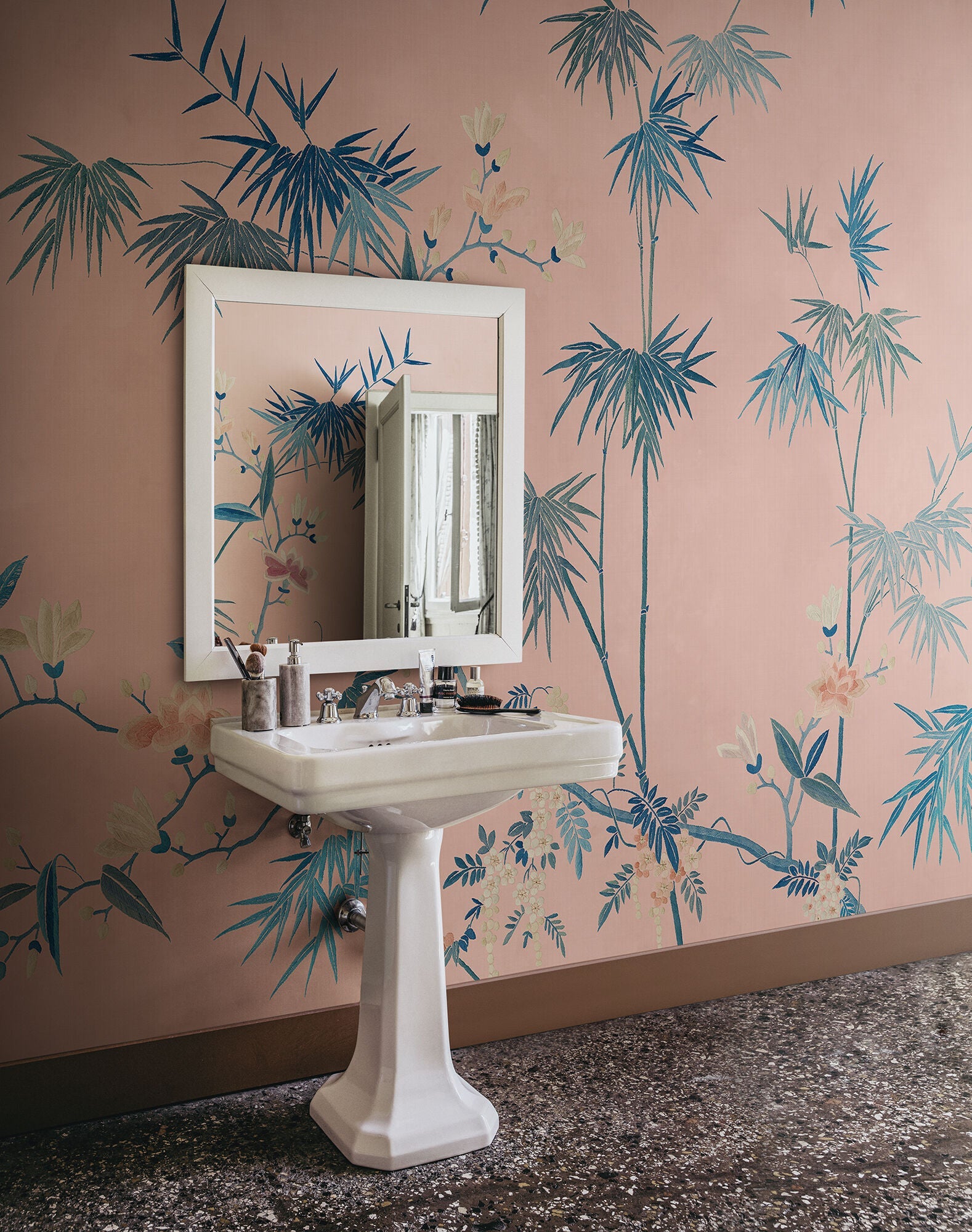 S10422 Pink Bamboo Grove Chinoiserie Garden Mural by Sandberg