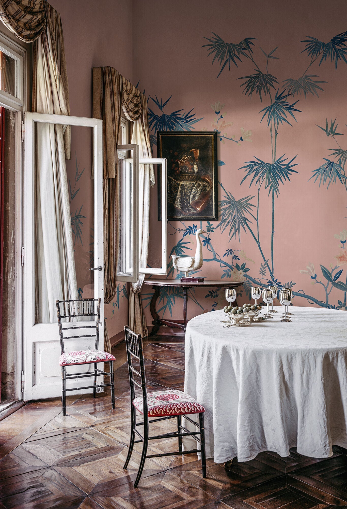 S10422 Pink Bamboo Grove Chinoiserie Garden Mural by Sandberg